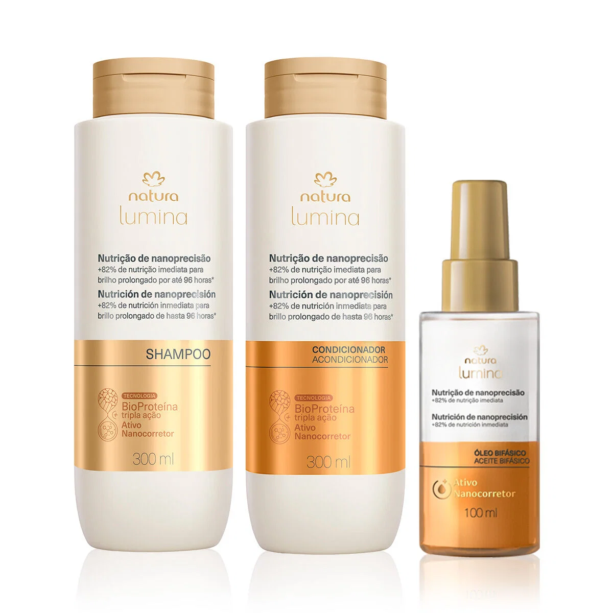 Kit Natura Lumina Nutrição e Nanoprecisão Shampoo, Condicionador e Óleo Bifásico (3 produtos)
