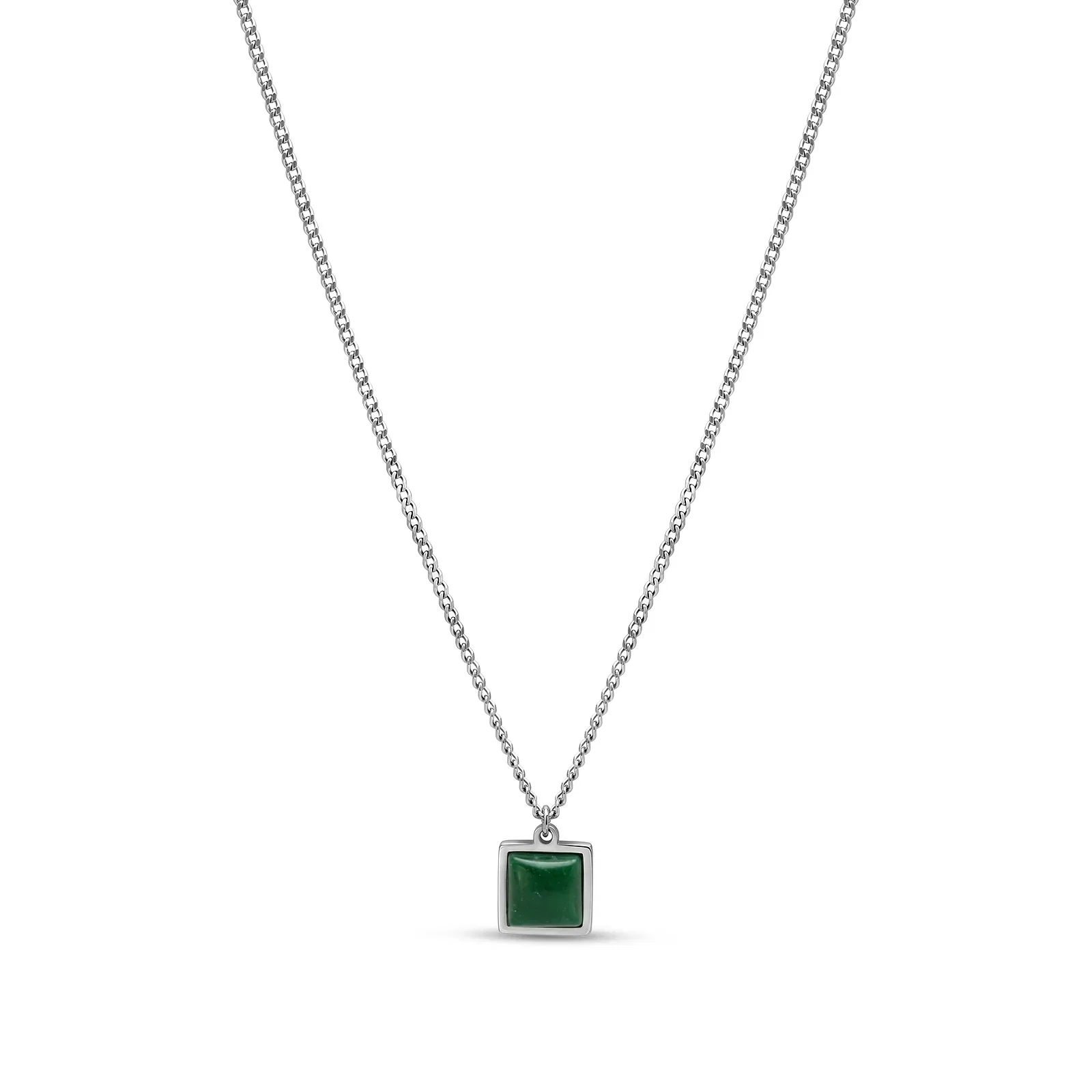 Colar Life Masculino em Aço com Pedra Olho de Gato Verde, 60 cm