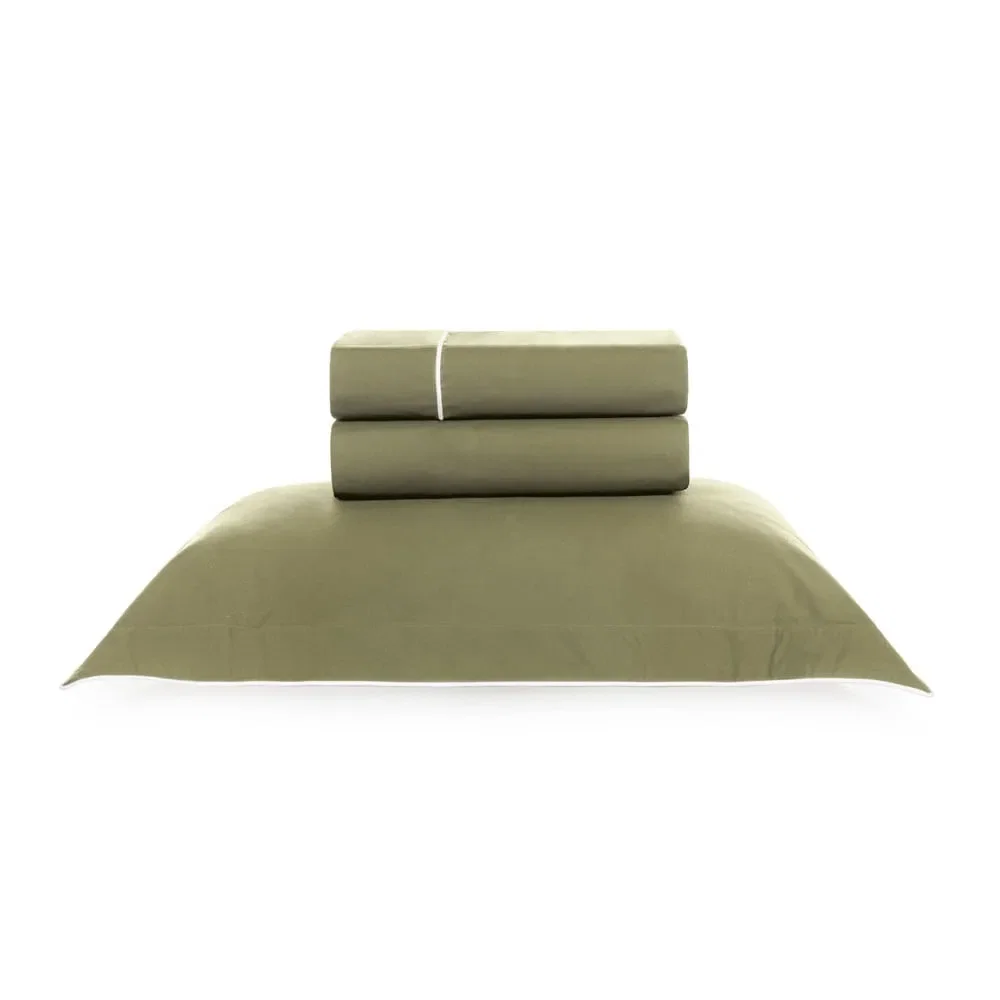 Jogo de Cama 200 Fios Percal Cilena Oliva / Branco