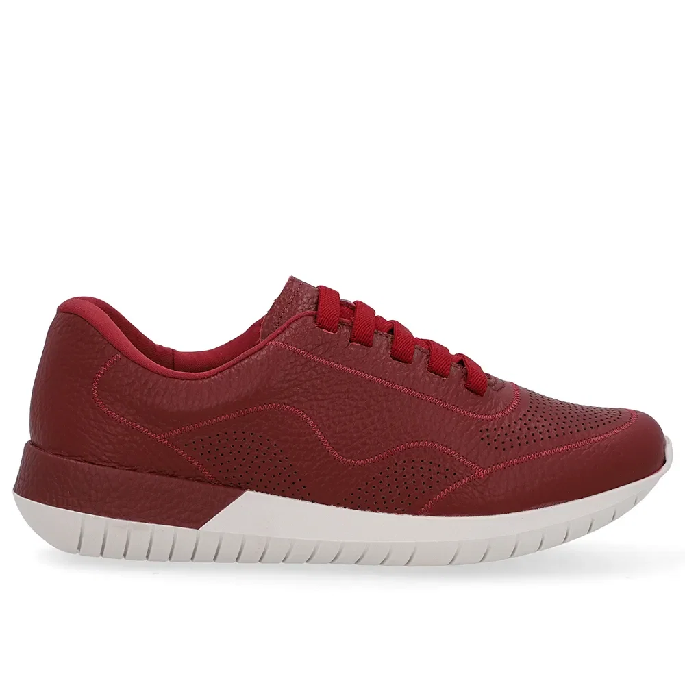 Tênis Casual Vermelho Couro Cadarço Elástico — imagem 1