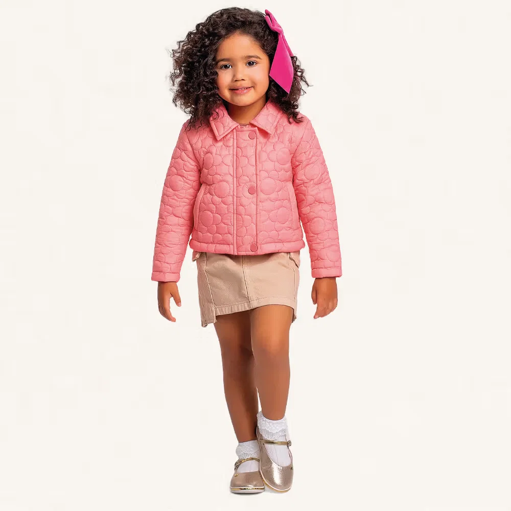 Jaqueta puffer com forro flores