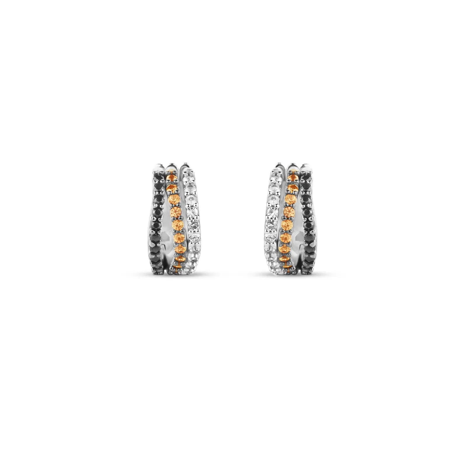 Argola Palace em Prata 925 com Safira Incolor, Negra e Laranja, 13,10mm