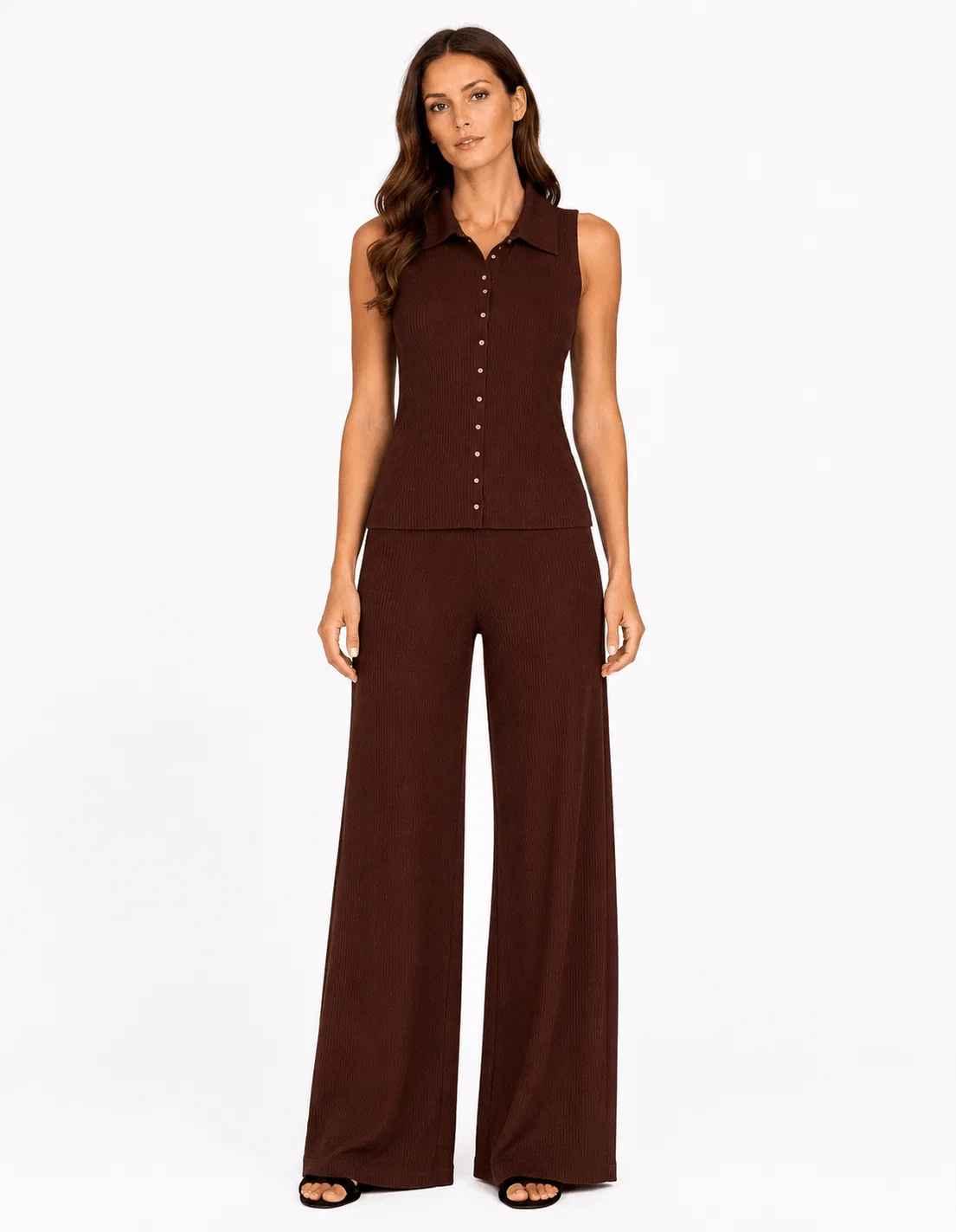Calça Tricot Pantalona - Marrom Escuro
