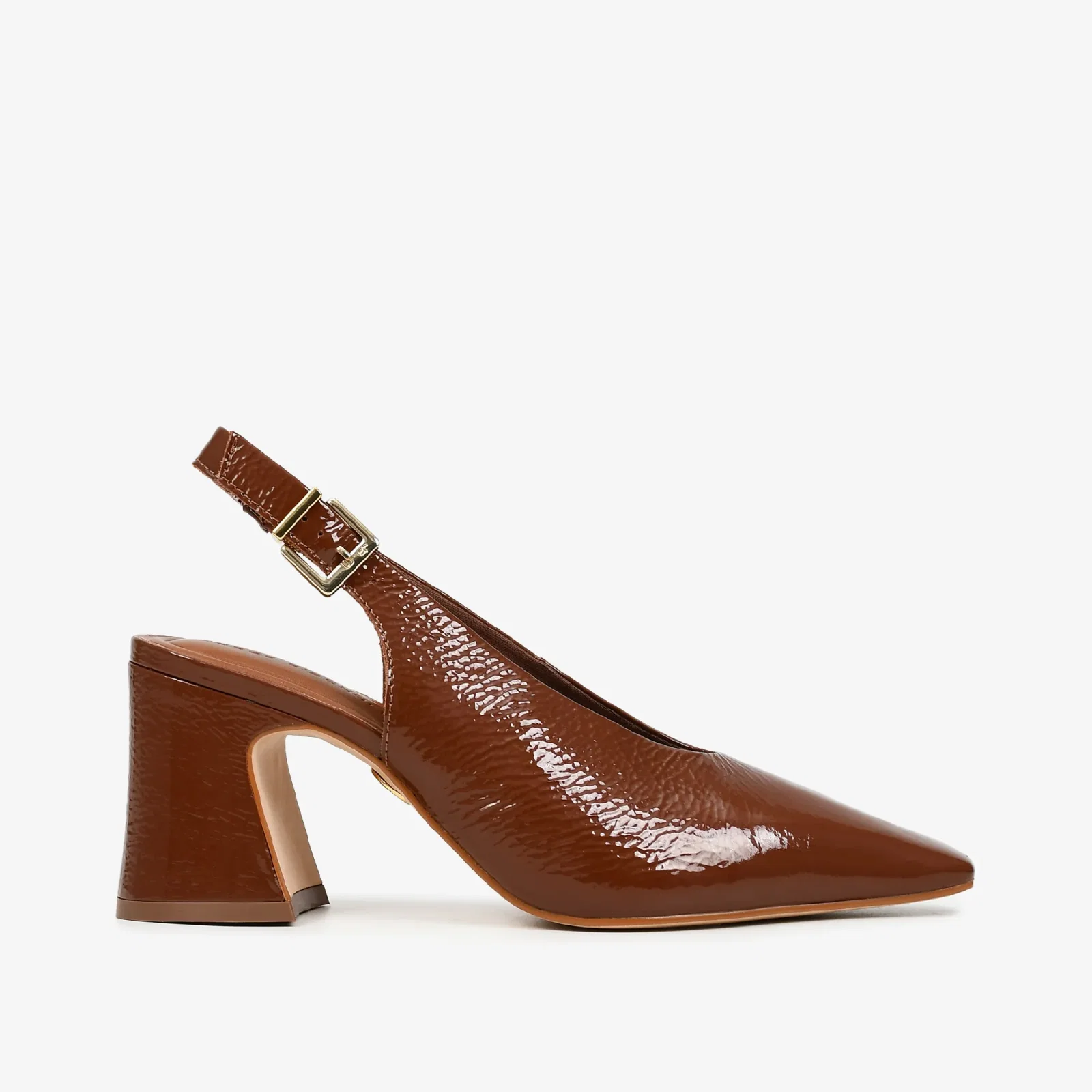 Slingback Marrom Tabaco Couro Verniz — imagem 1