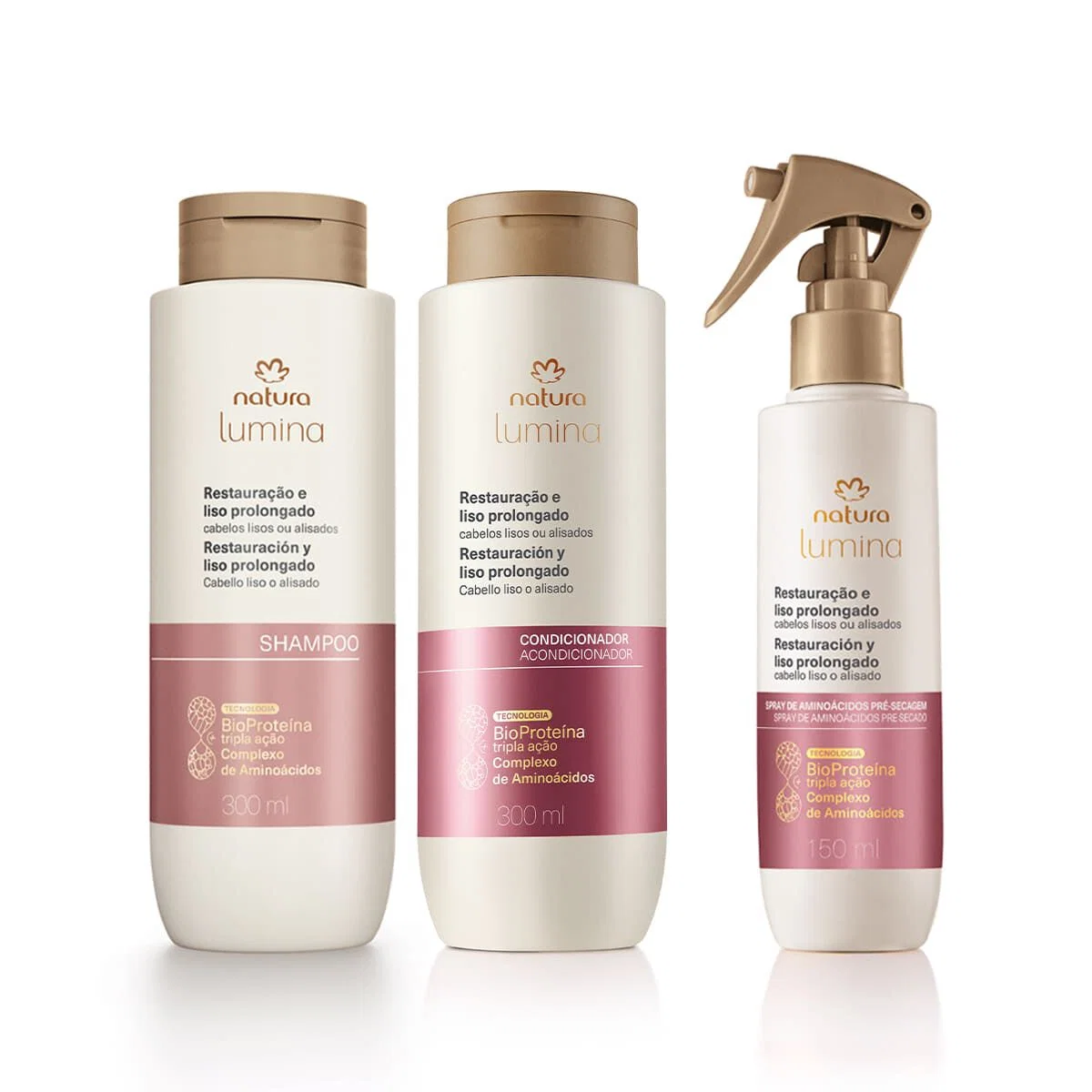 Kit Shampoo, Condicionador e Spray Lumina para Restauração e Liso Prolongado (3 produtos)
