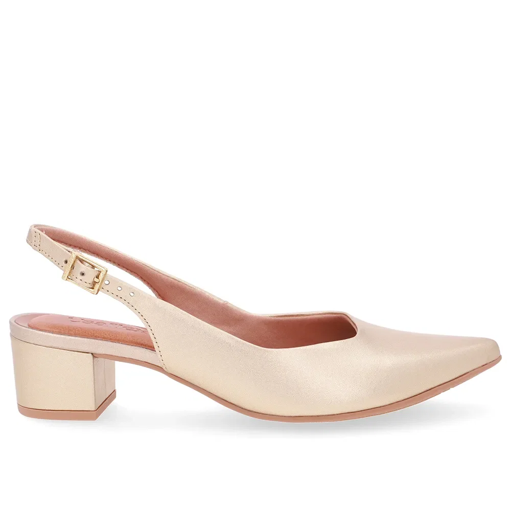 Slingback Dourado Couro Bico Fino Casual — imagem 1