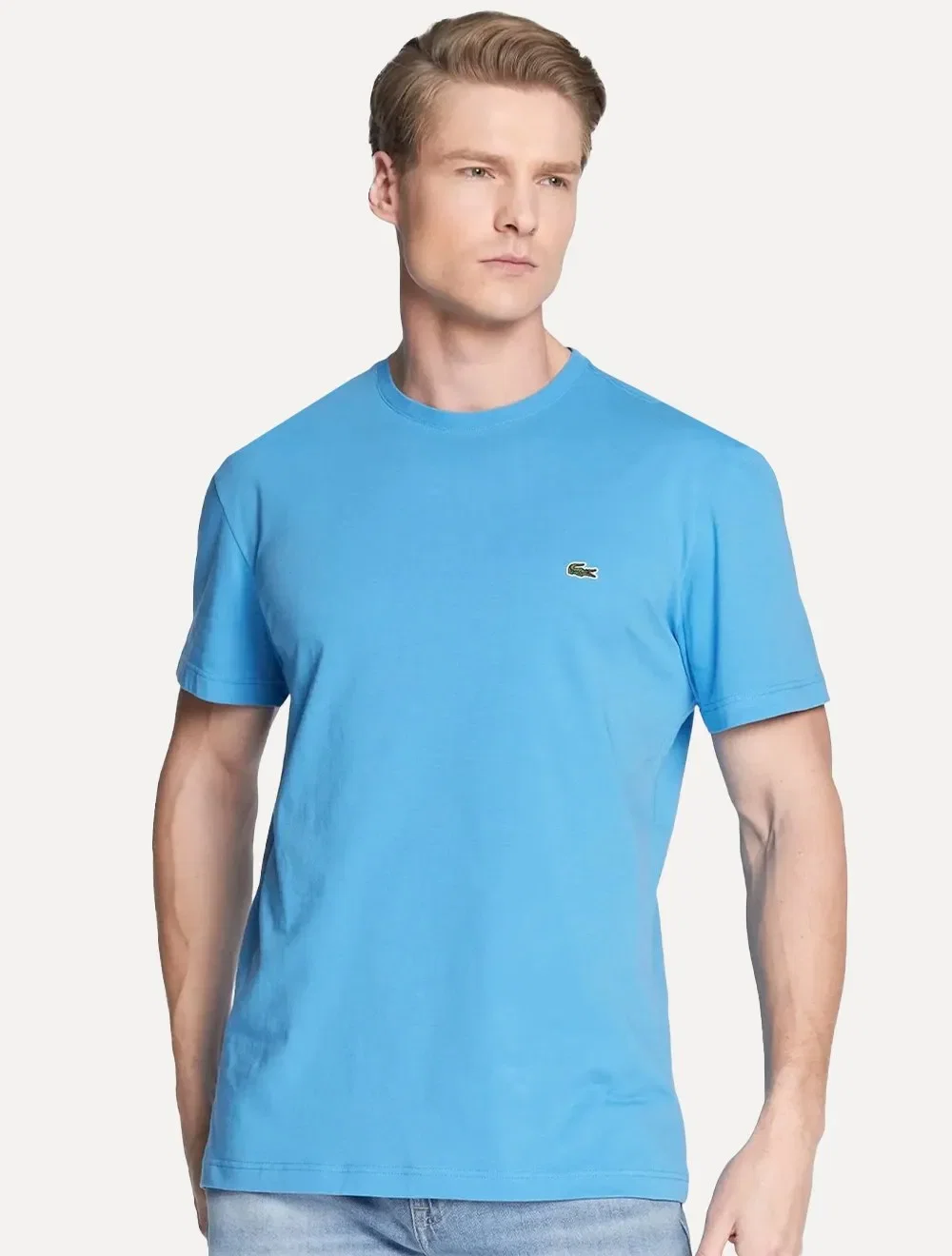 Camiseta Lacoste Masculina Classic Pima Cotton Logo Azul Turquesa