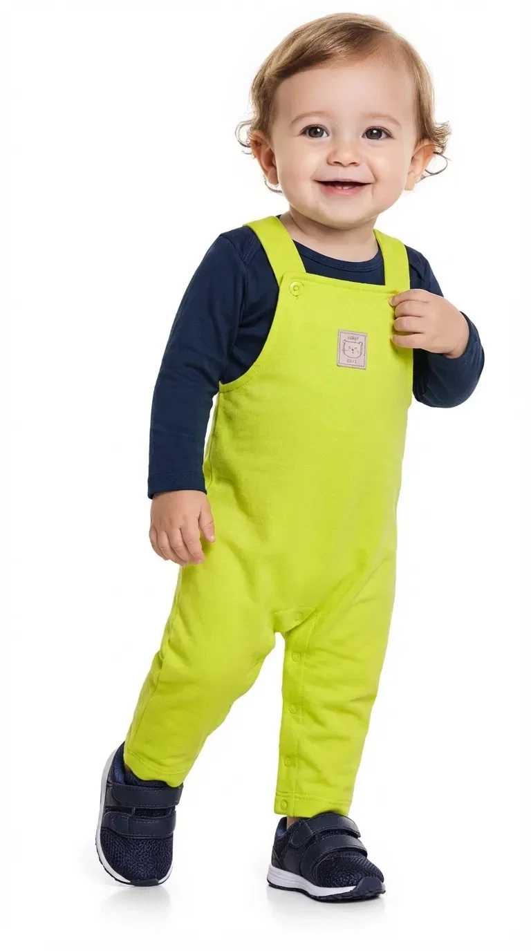 Conjunto body manga longa em meia malha e macacão em tecido fleece