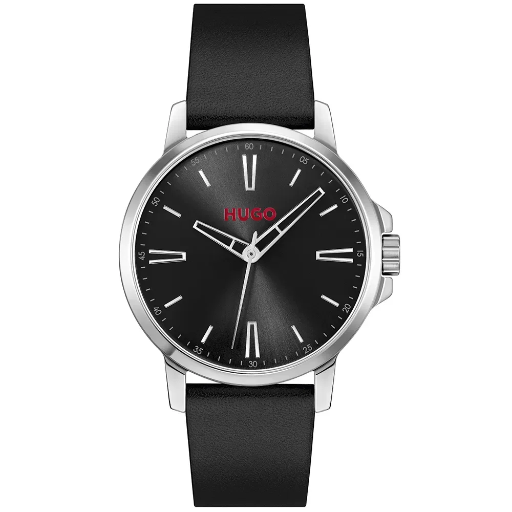 Relógio Hugo Smooth Masculino em Couro Preto 1530417