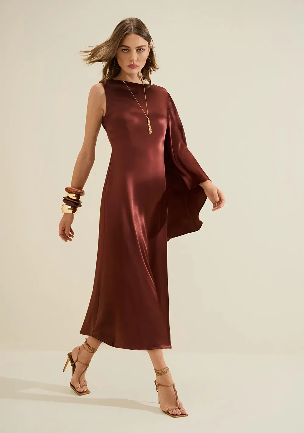 Vestido Midi Umbra Marrom