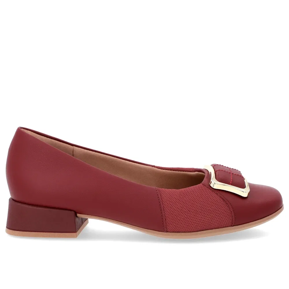 Scarpin Bico Quadrado Couro Vermelho Detalhe Tecido — imagem 1