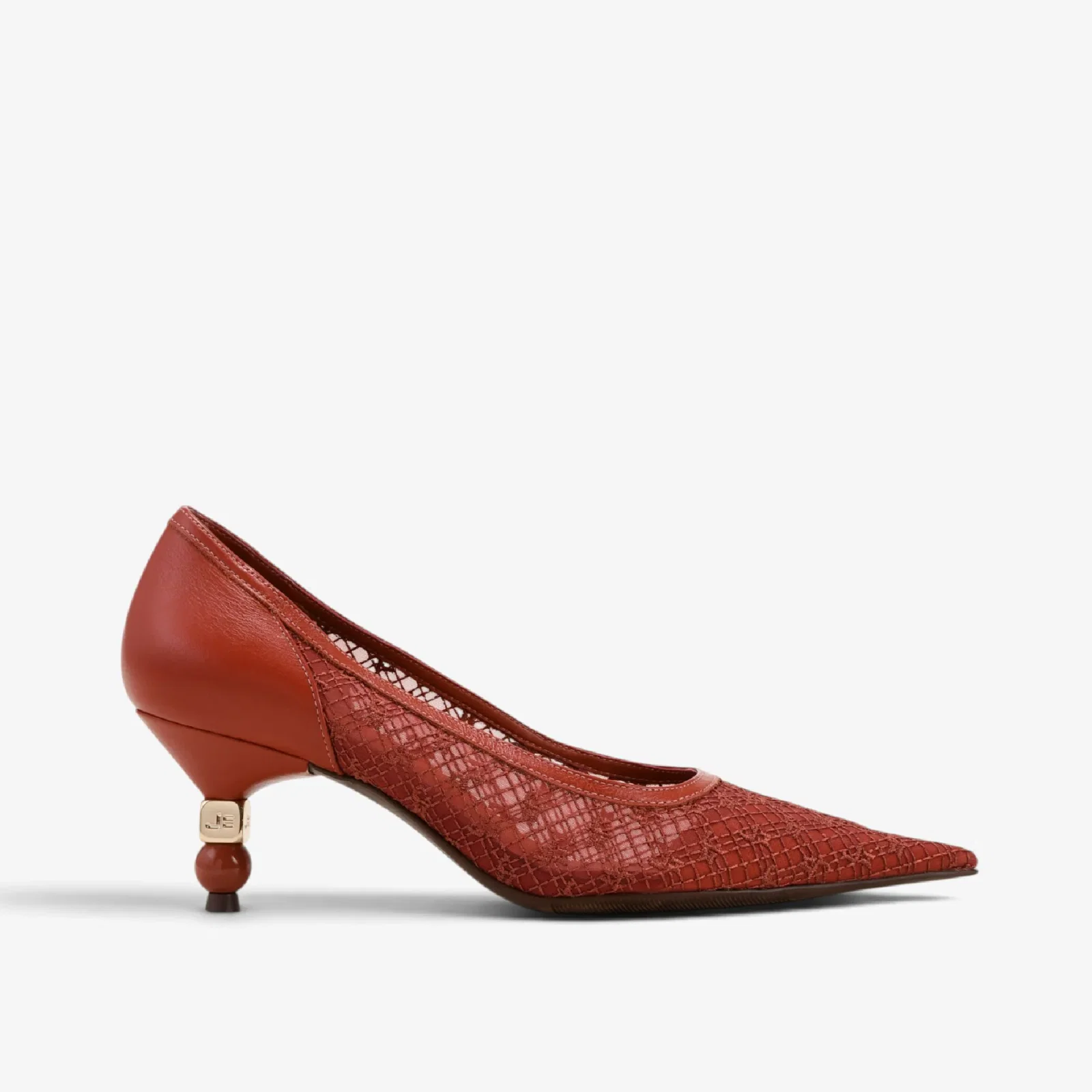 Scarpin Caramelo Argila Tela Couro — imagem 1