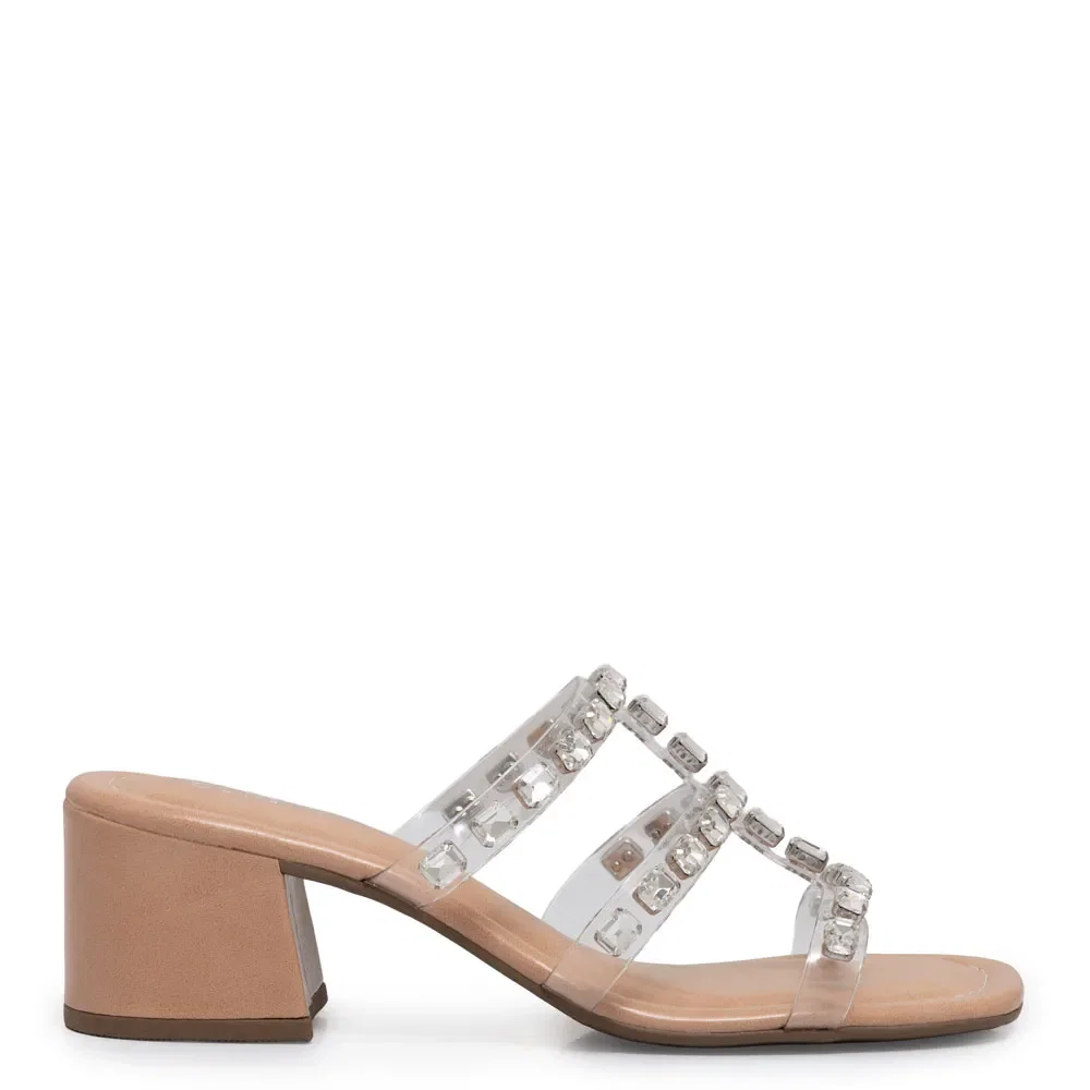 Tamanco Vinil Strass Nude