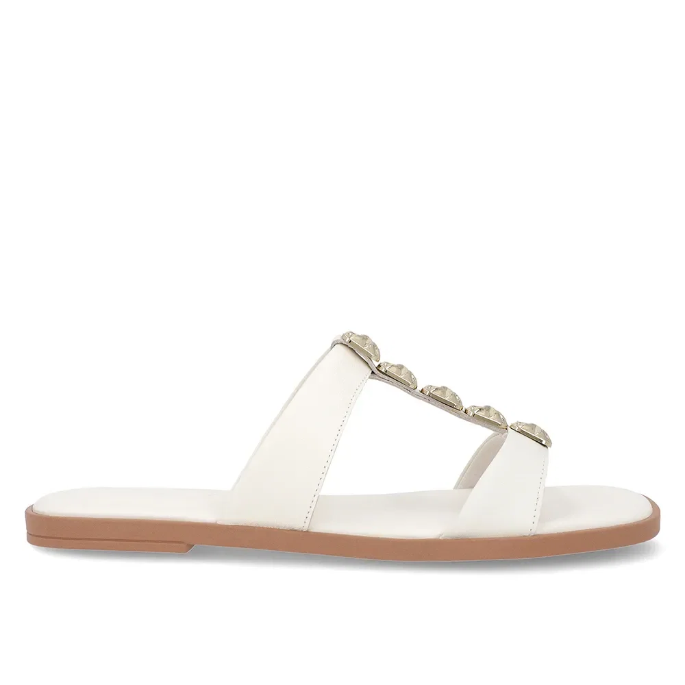 Rasteira Bico Redondo Couro Off-White — imagem 1