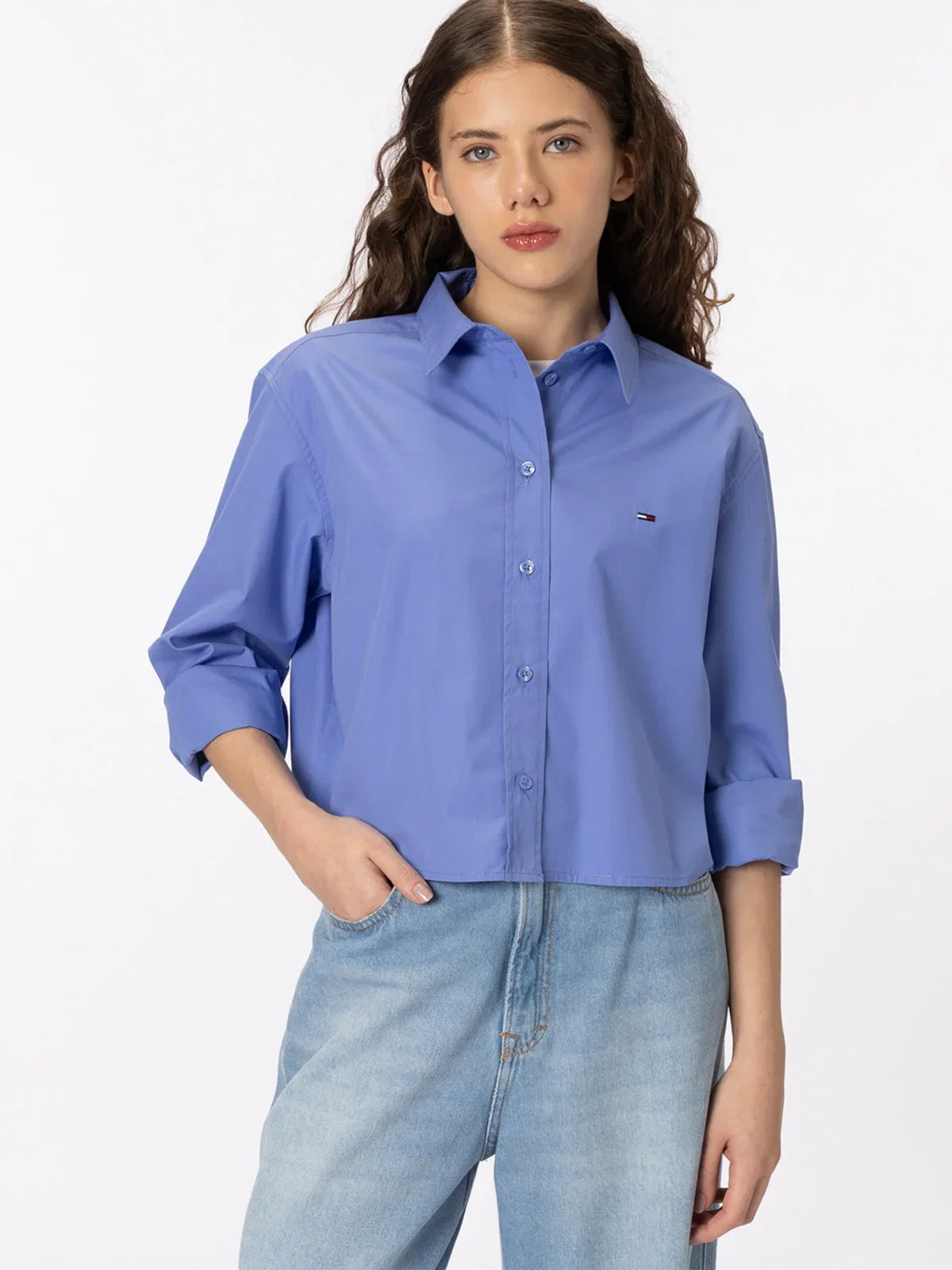 Camisa Cropped em Popeline Relaxed