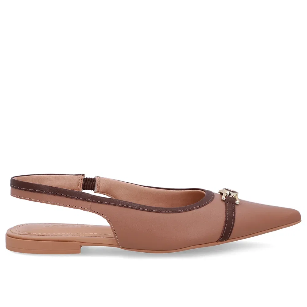 Slingback Marrom Bico Fino Couro