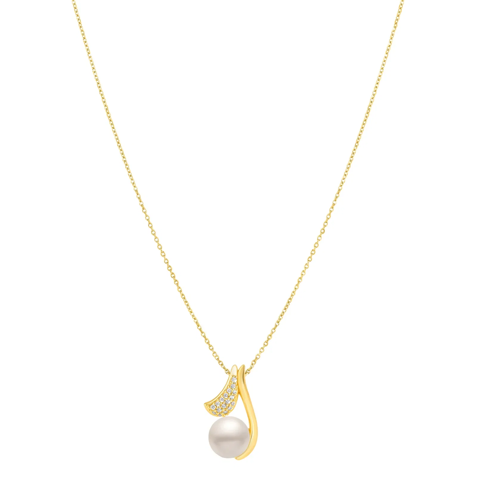 Colar Life em Prata 925 com Banho de Ouro Amarelo 18k, Pérola e Pedras Incolores, 38cm — imagem 1