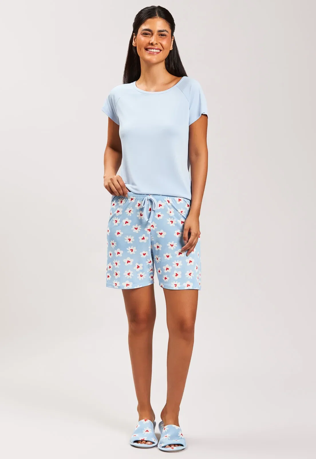 Pijama Curto Com Meia Coxa Microfibra Baunilha