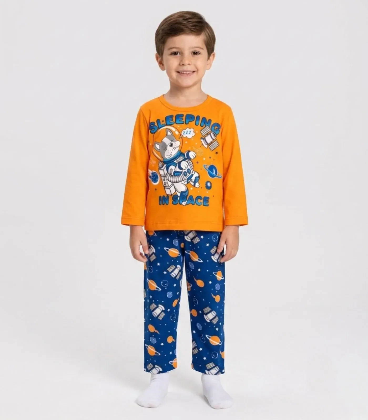 Pijama Menino Manga Longa Meia Malha Kappes Laranja