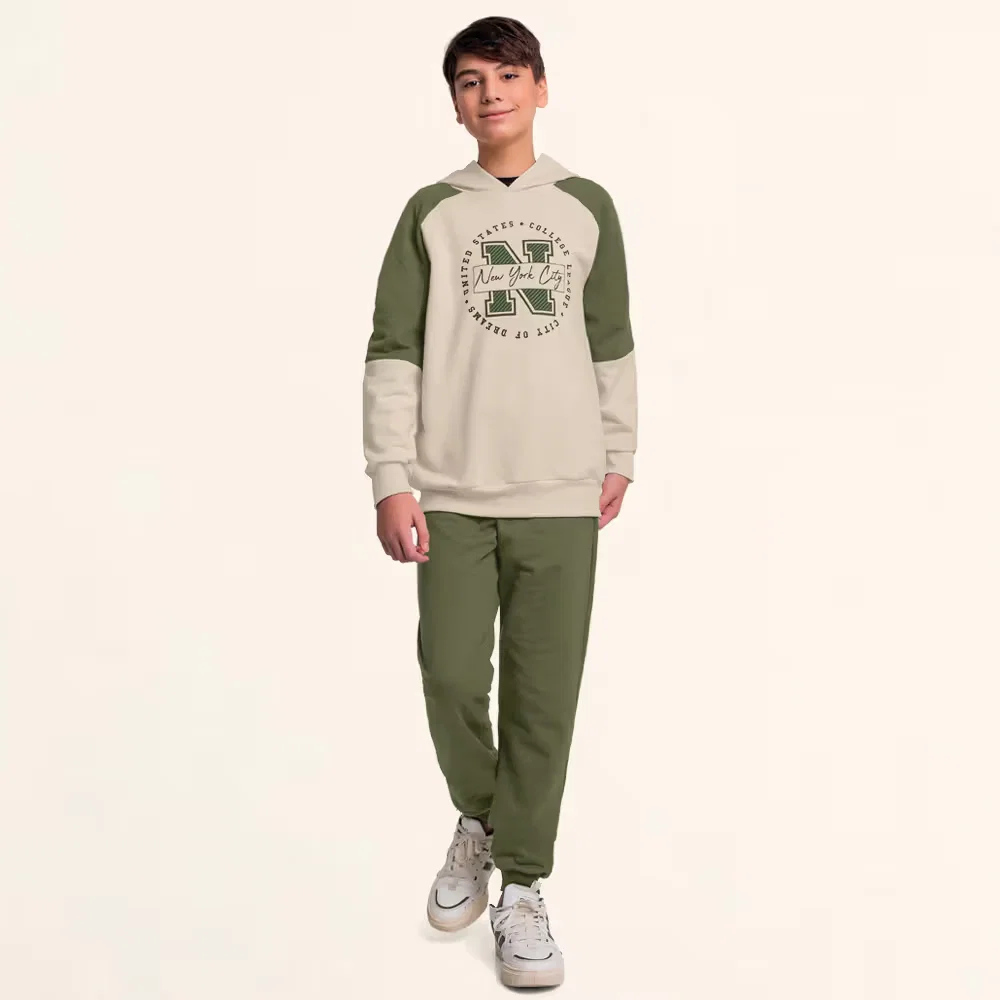 Conjunto blusão com capuz e calça em moletom New York