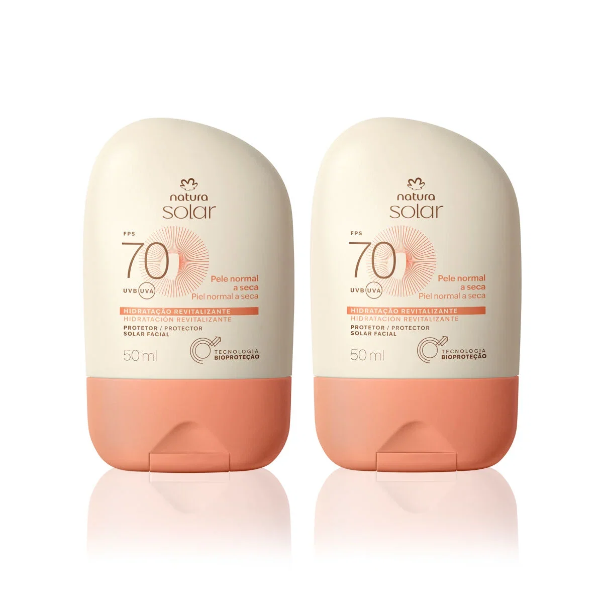 Kit Protetor Solar Facial Pele Normal a Seca FPS 70 Natura Solar 2 un de 50 ml