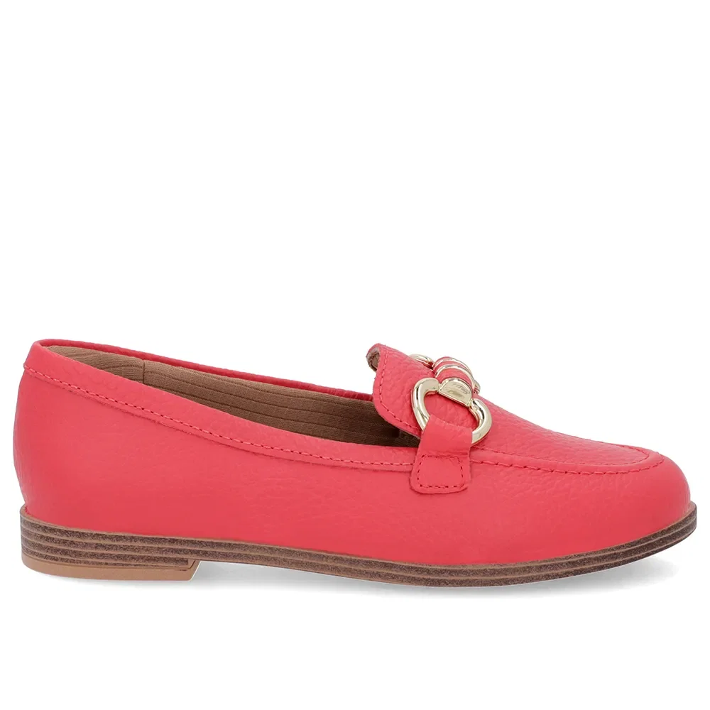 Loafer Vermelho Salto Bloco Couro Básico