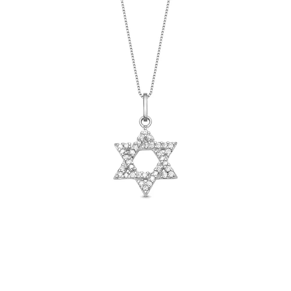Pingente Medalha Estrela de Davi em Ouro Branco 18k com Diamantes, 19mm — imagem 1