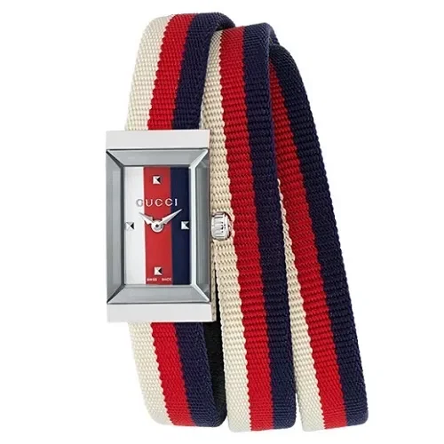 Relógio Gucci Feminino Nylon Branco Vermelha e Azul YA147502 03 ATM