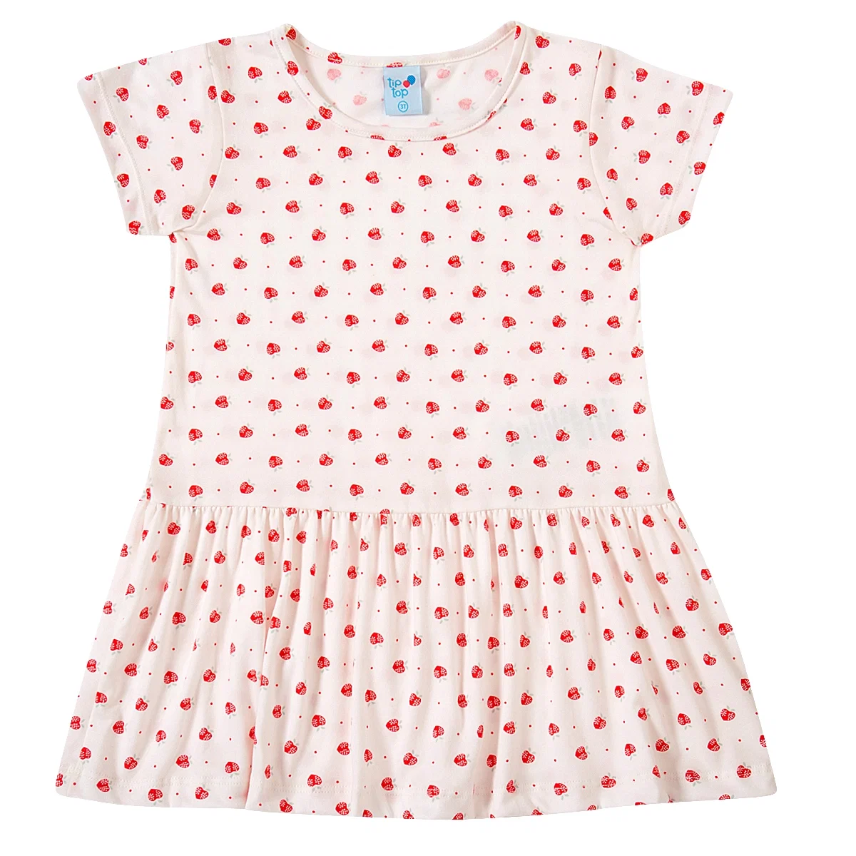 Vestido Manga Curta Toddler Morango Malha Peach Skin Tip Top