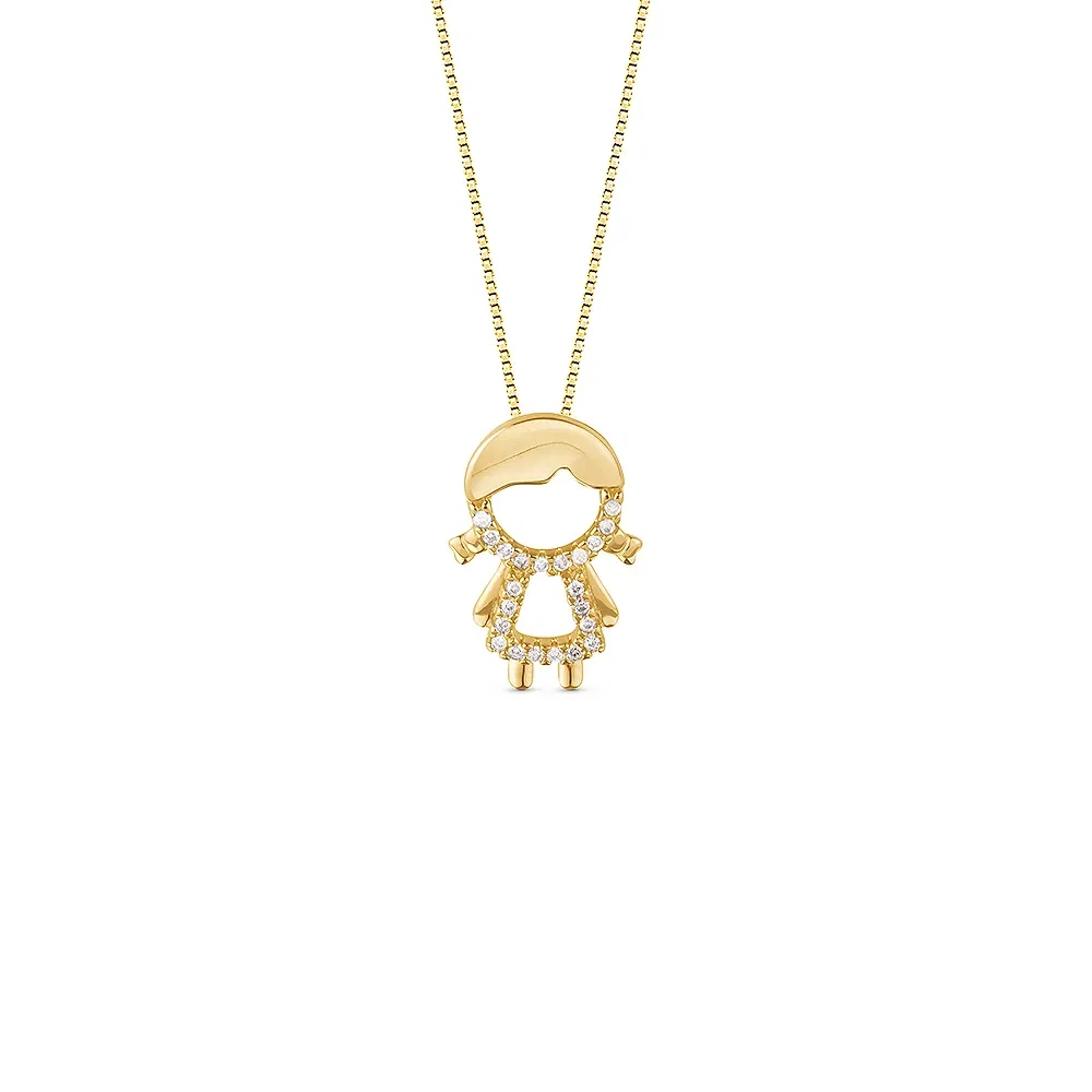 Pingente Menina em Ouro Amarelo 18k com Diamantes, 15mm — imagem 1
