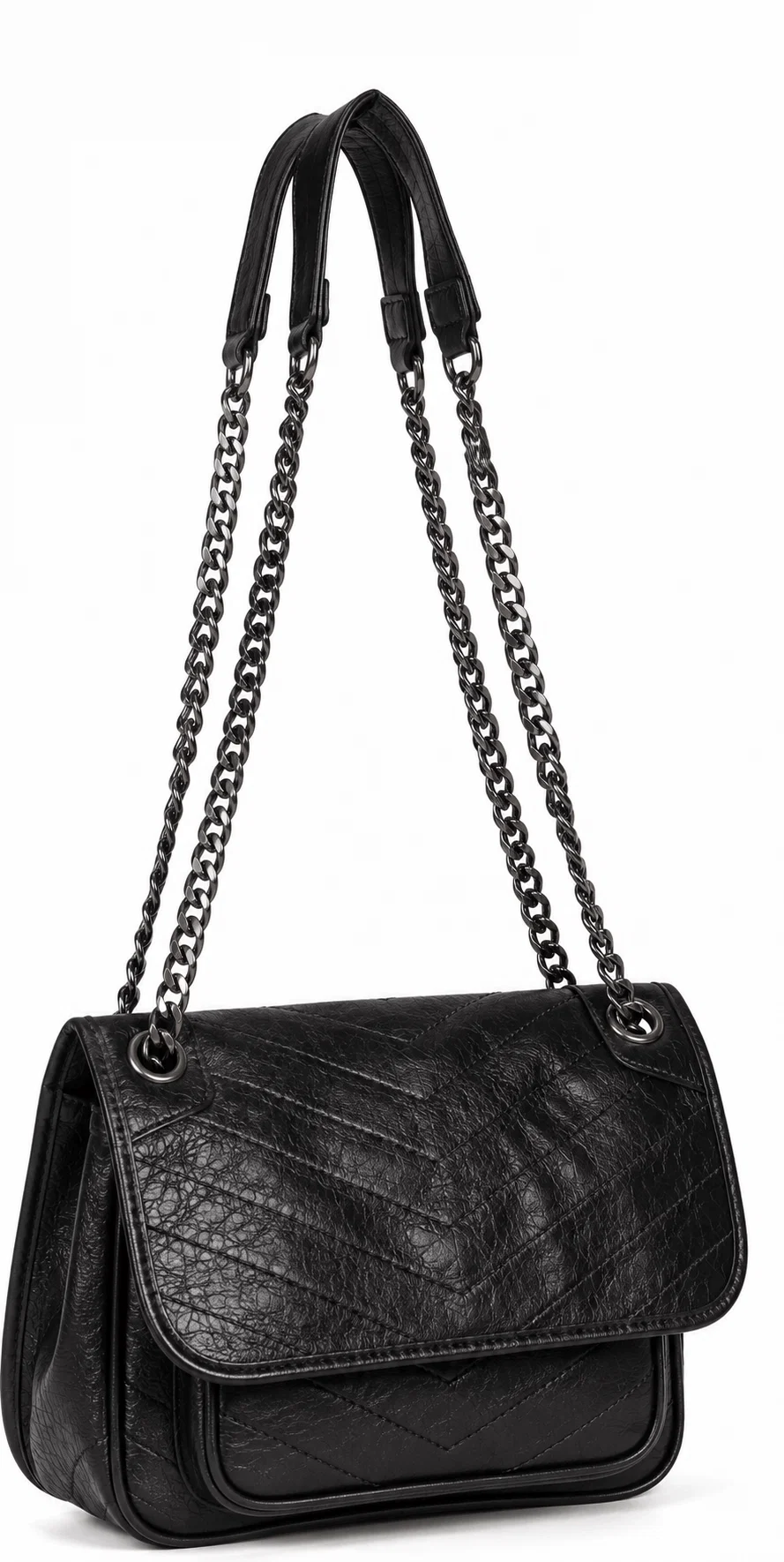 Bolsa Grande Tiracolo Alça Corrente - Preto
