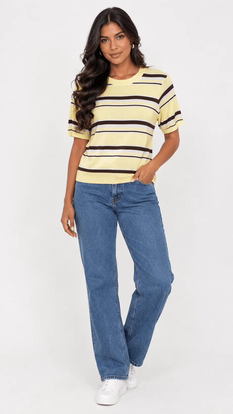 Blusa Tricot Decote Canoa Listrada - Amarelo