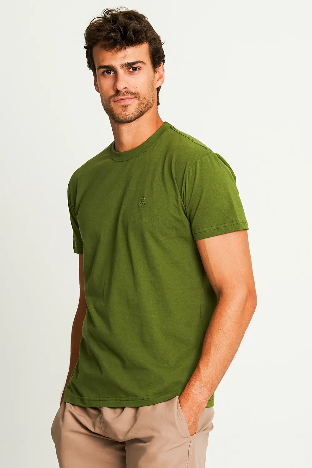 Camiseta Masculina Básica Lisa Casual Polo Wear Verde Médio