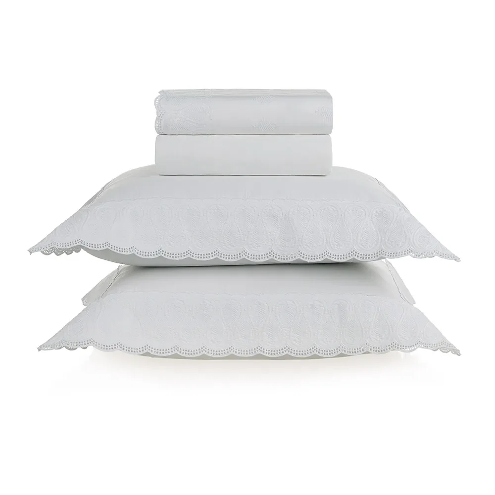 Jogo de cama King 300 fios Cetim Gaius Branco