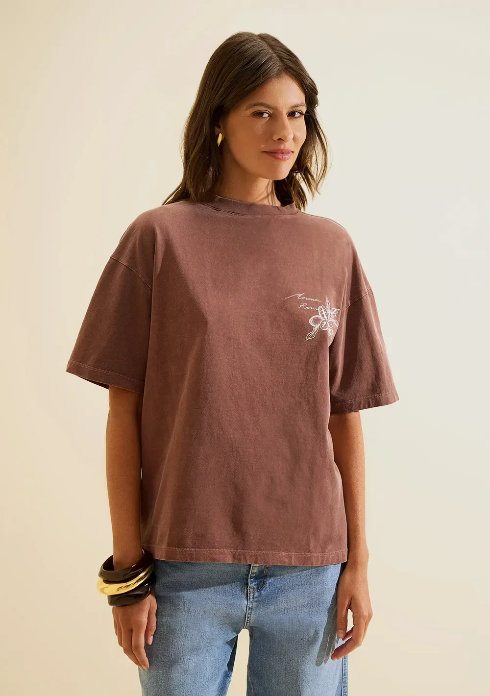 Camiseta Manga Curta Moka Marrom — imagem 1
