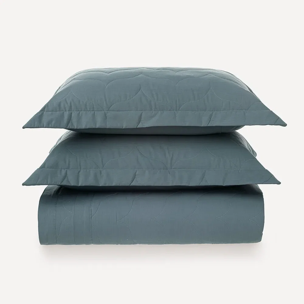Colcha Queen com 2 Porta-travesseiros 200 Fios Tom Anoitecer Azul