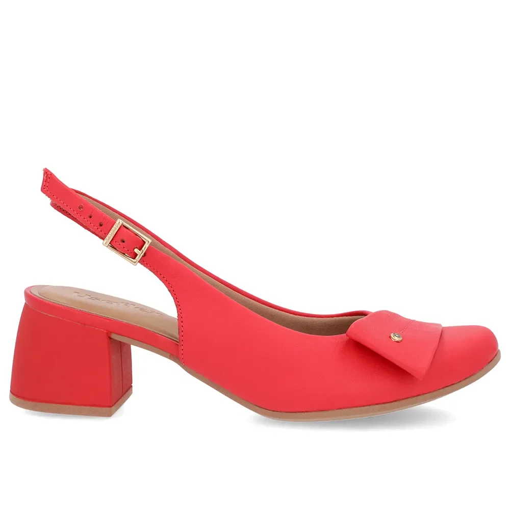 Slingback Vermelho Salto Bloco Couro Enfeite — imagem 1