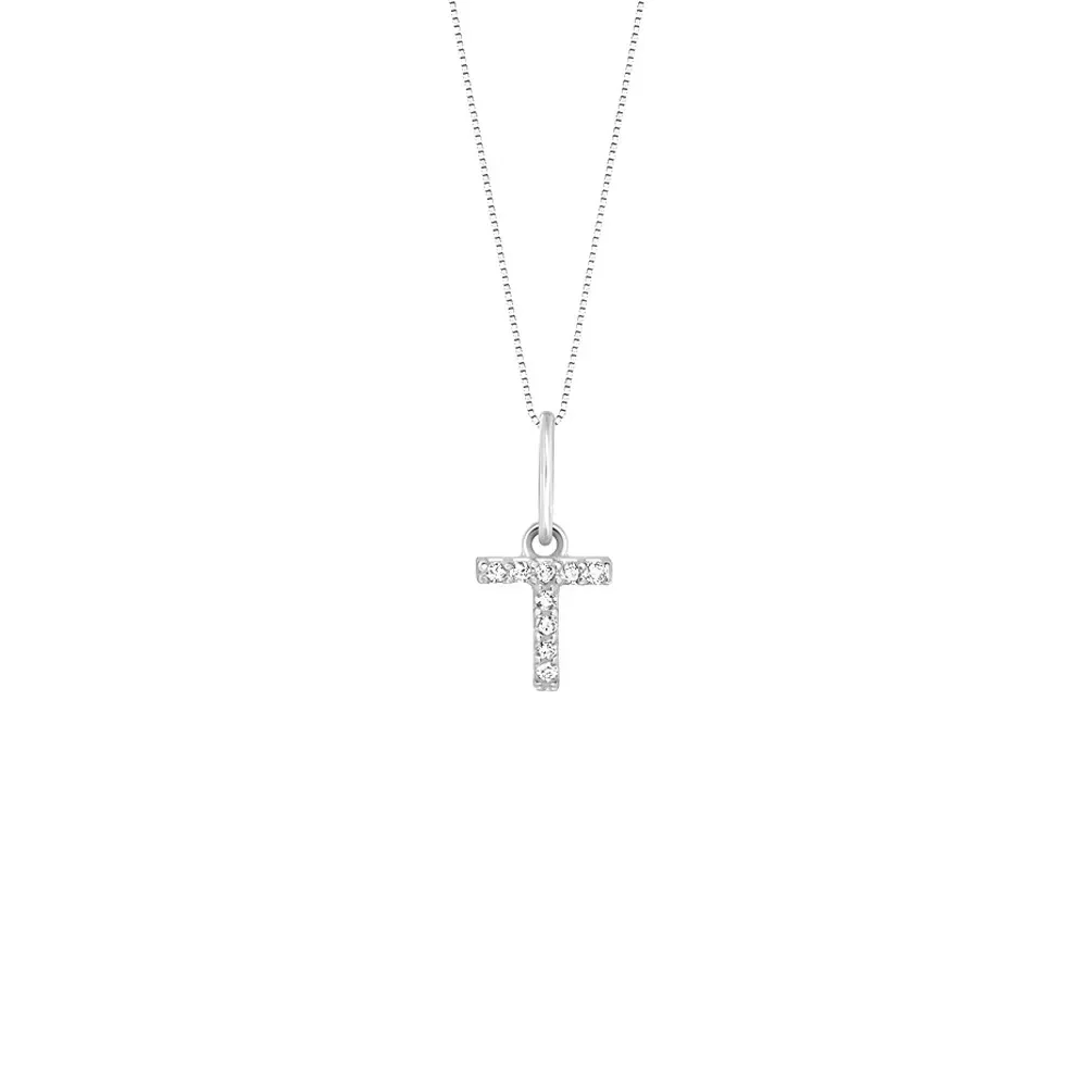 Pingente Letra T em Ouro Branco 18k com Diamantes 0,04 ct — imagem 1