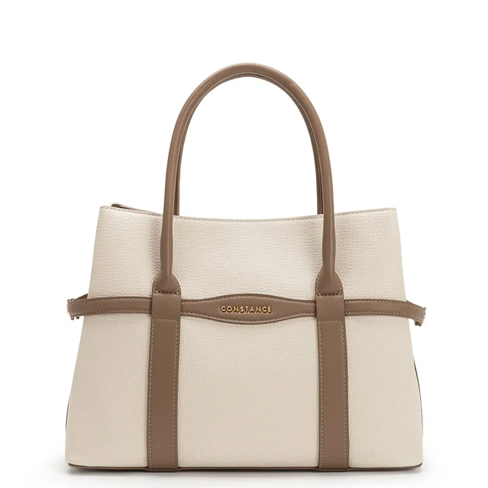 Bolsa Tote Tiras Pespontadas Bege — imagem 1