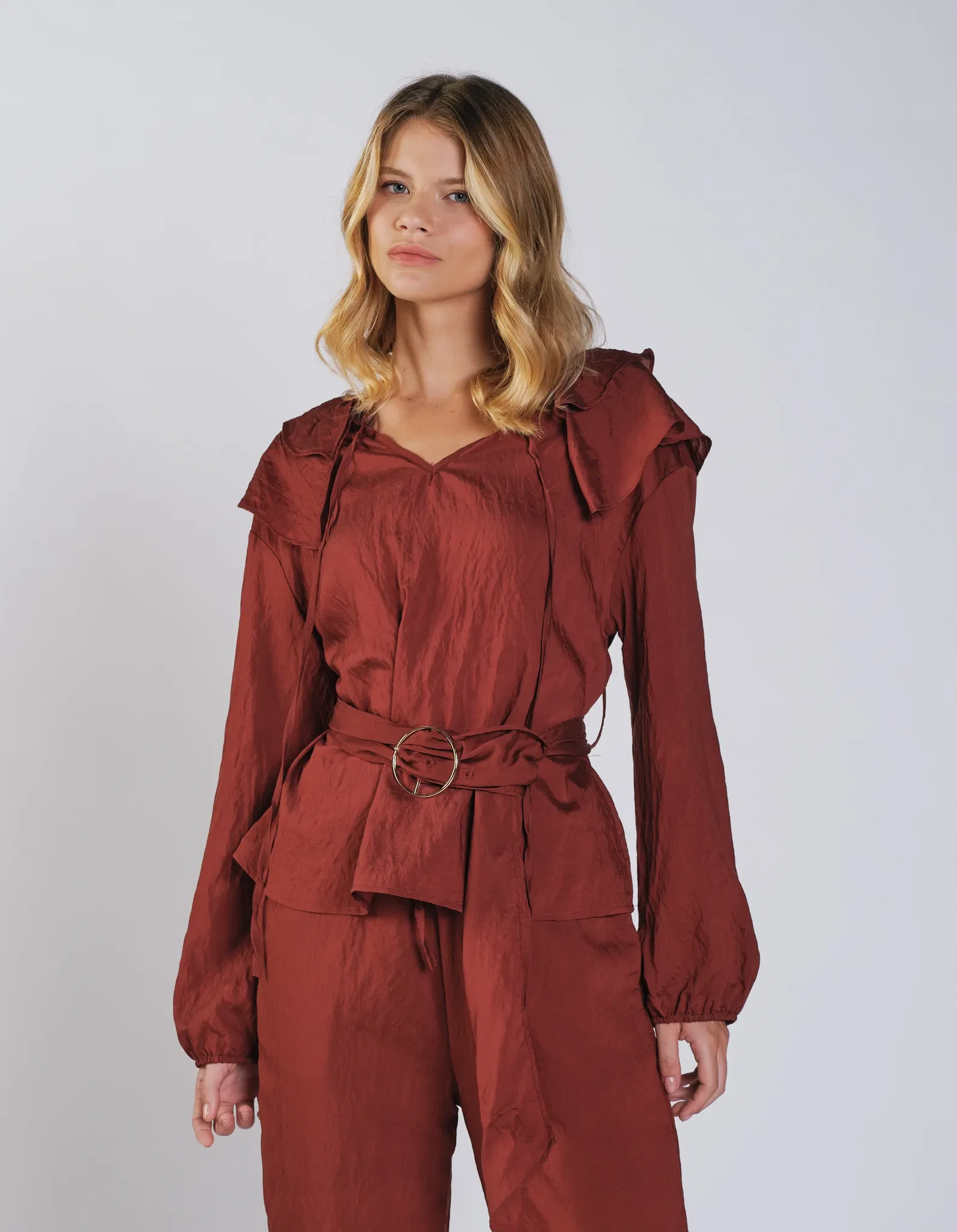 Blusa Manga Longa Gola Assimetrica - Vinho — imagem 1