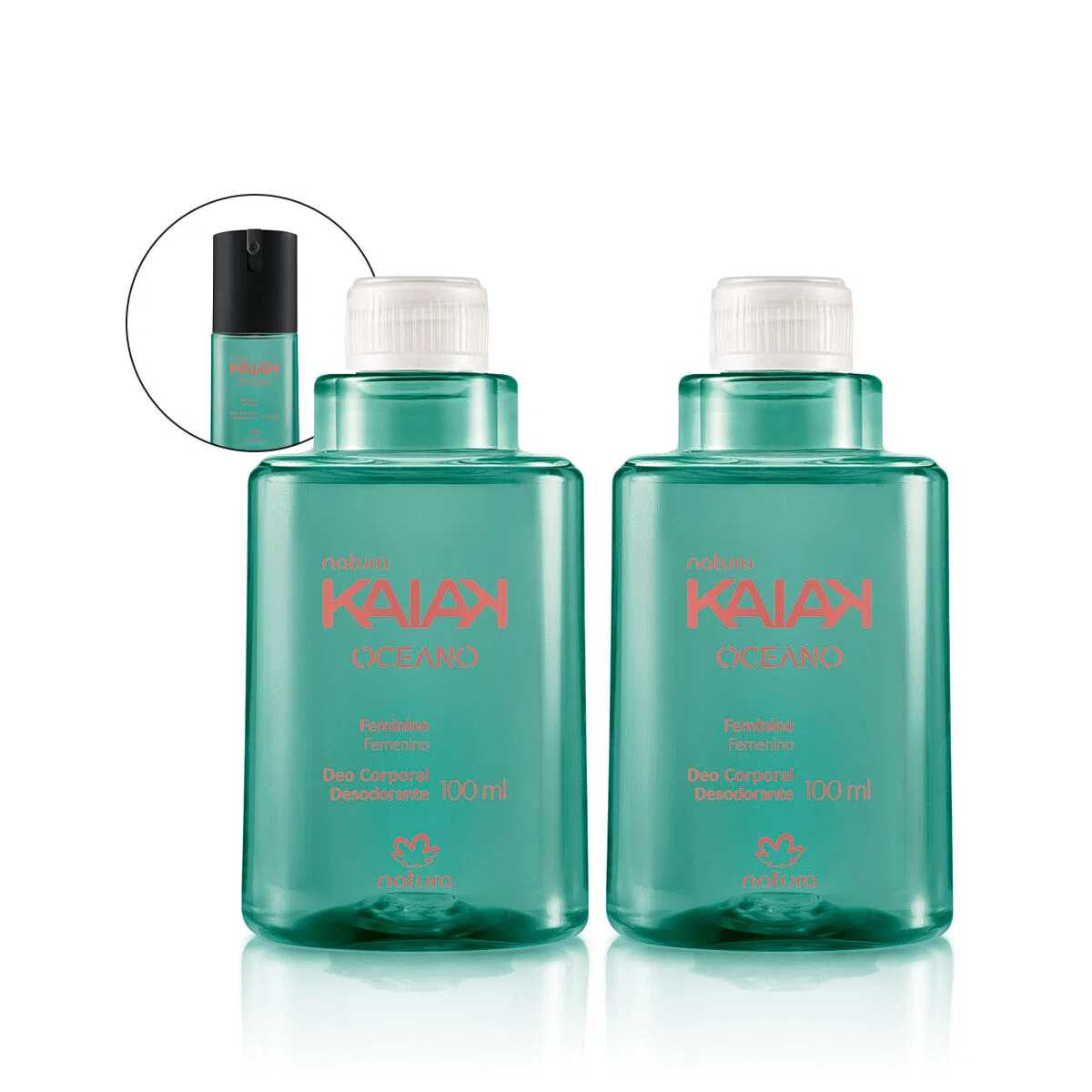Kit Refil Desodorante Corporal Kaiak Oceano Feminino 2 un de 100 ml