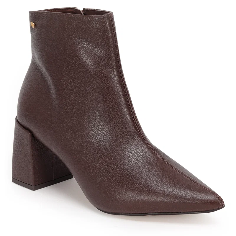 Bota Cano Curto Couro Salto Bloco Basica 7,5cm