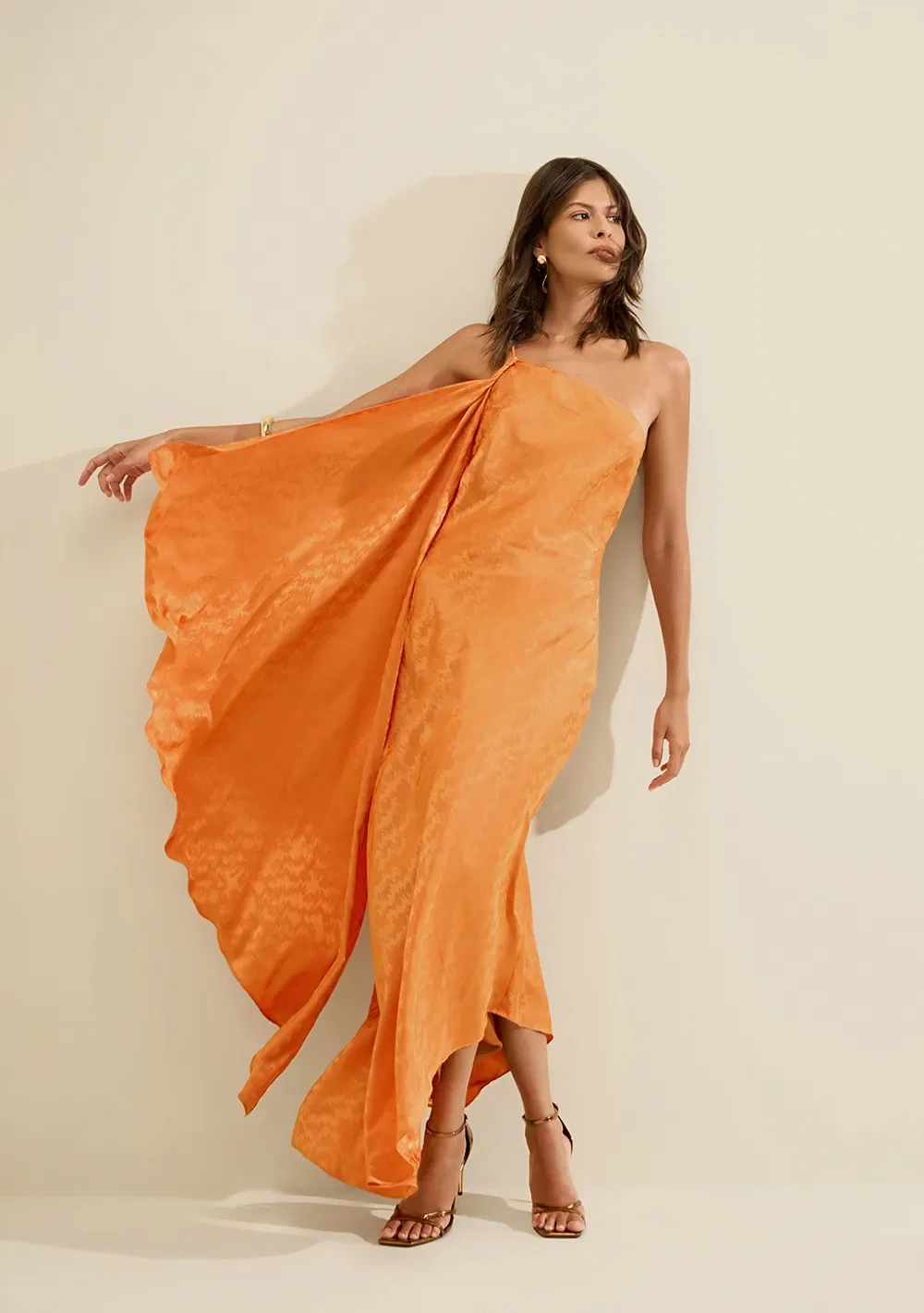 Vestido Um Ombro Só Lumina Laranja
