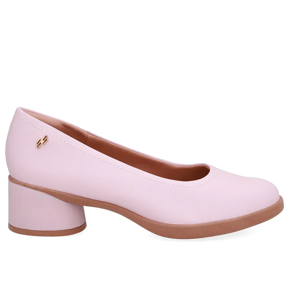 Scarpin Rosa Couro Salto Bloco