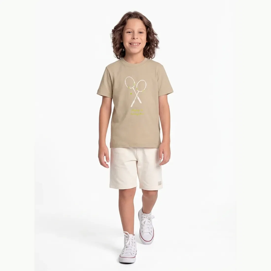 Conjunto camiseta raquete e bermuda com cadarço decorativo em moletinho — imagem 1