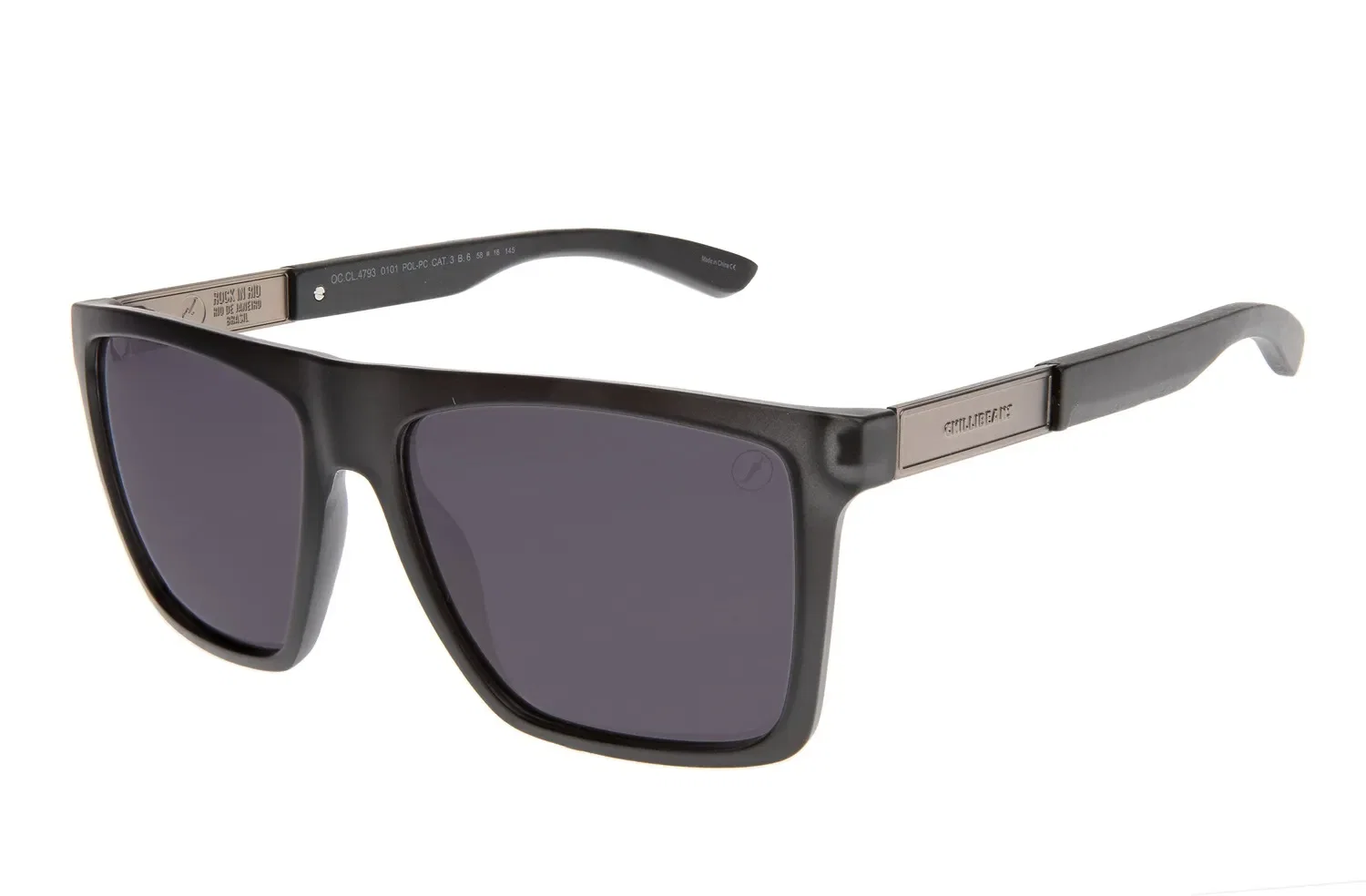 Óculos de Sol Masculino Rock in Rio Quadrado Preto Polarizado