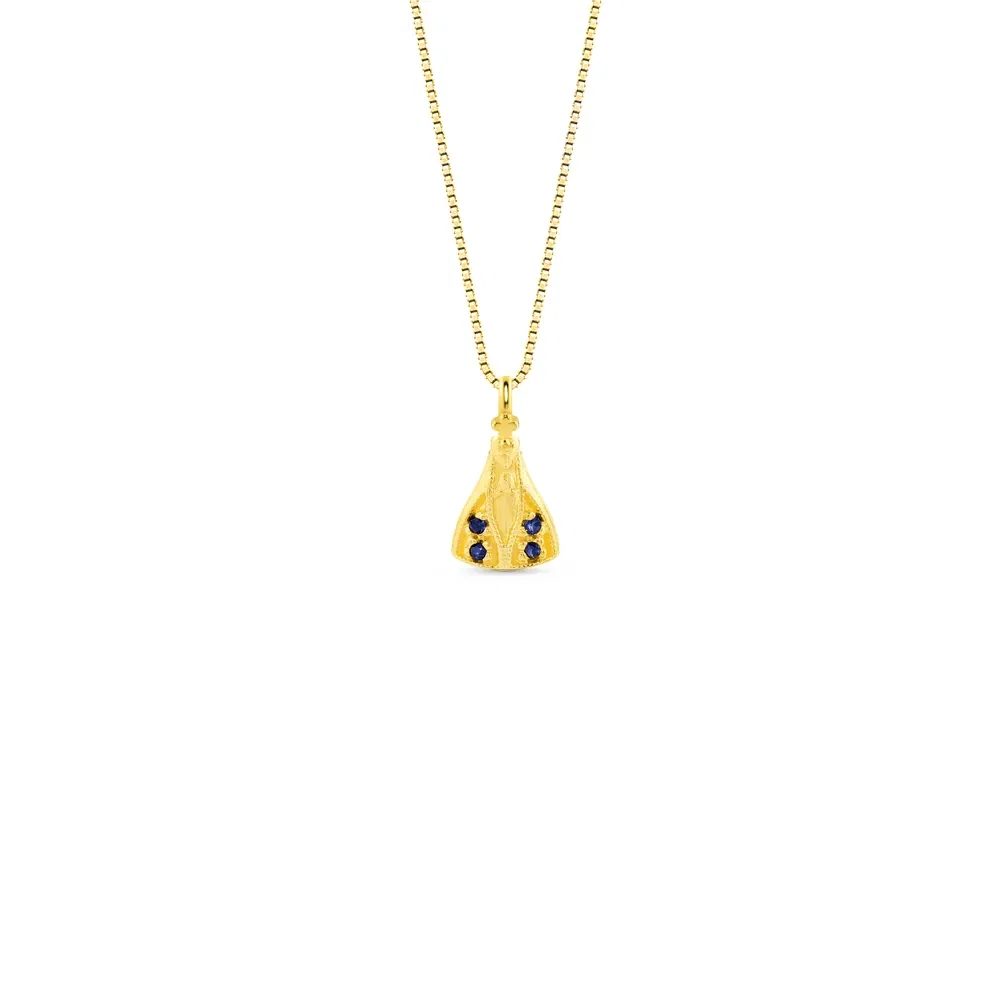 Pingente Religioso N.Sra.Aparecida em Ouro Amarelo 18k com Safira Azul