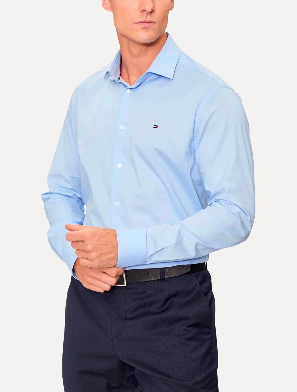 Camisa Tommy Hilfiger Masculina Slim Solid Contrast Azul Claro — imagem 1