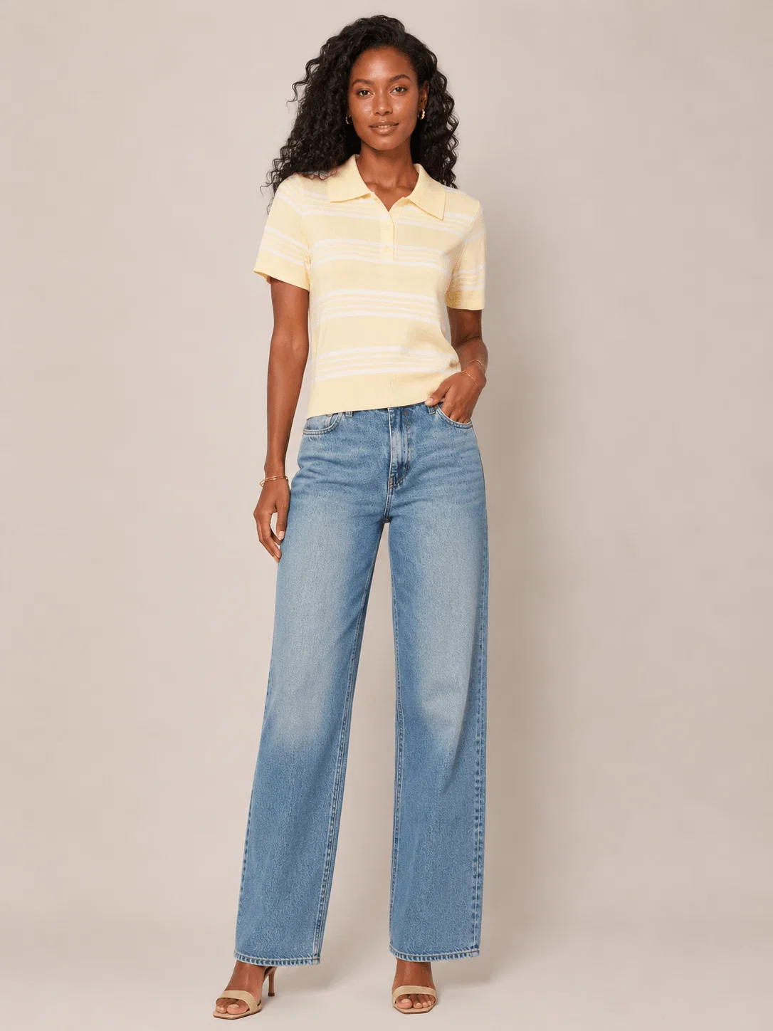 Blusa Tricot Gola Polo Listrada - Amarelo — imagem 1