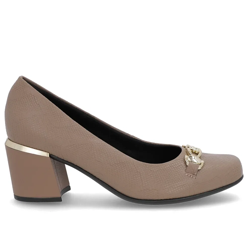 Scarpin Marrom Claro Couro Bico Quadrado Detalhe Salto — imagem 1